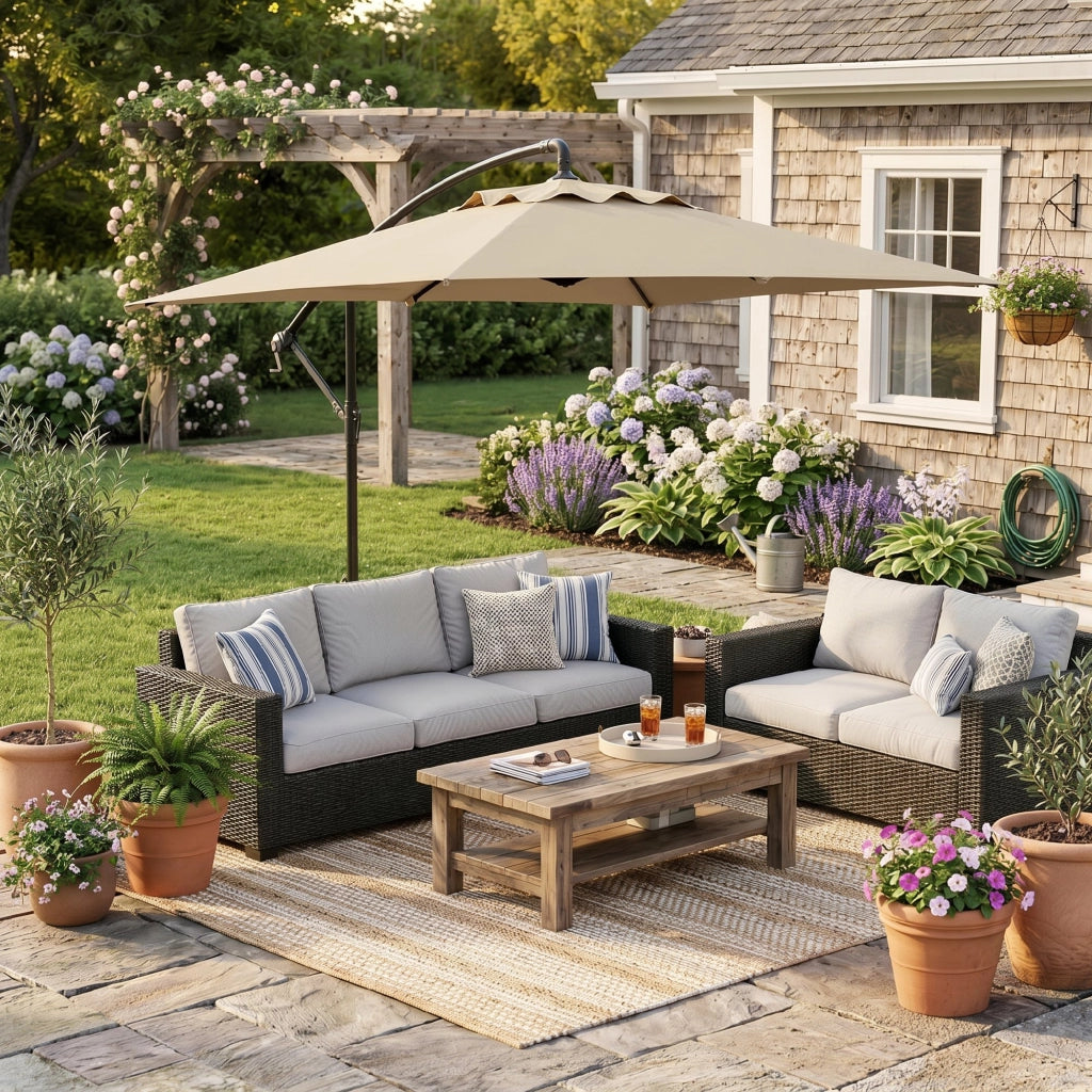 Ombrellone da Giardino con Base a Croce ¨C Zephmum ¨C 294x193 cm, Beige