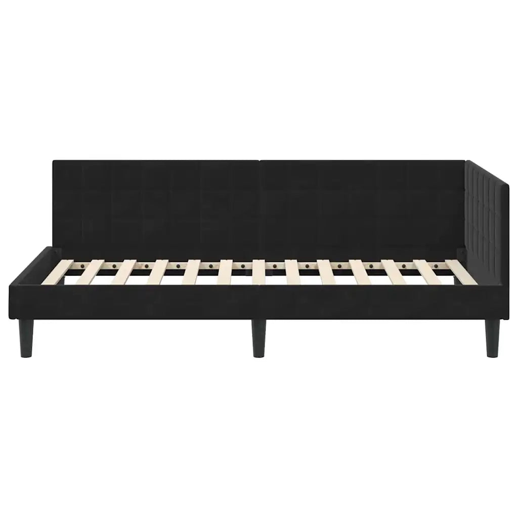 Letto singolo | Letto per adulti | Cornice del letto ad angolo Nero 90 cm x 200 cm Velluto