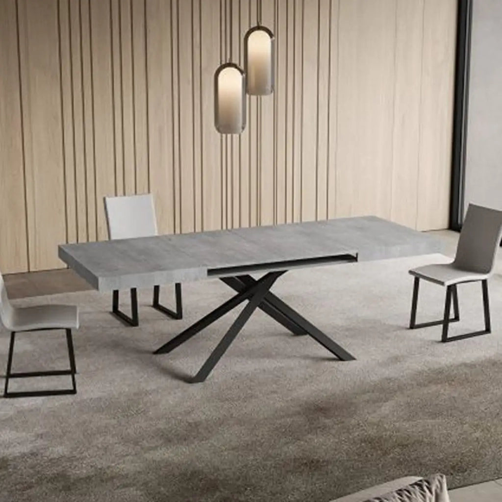 Tavolo allungabile 130/390x90 cm Niket colore cemento gambe antracite