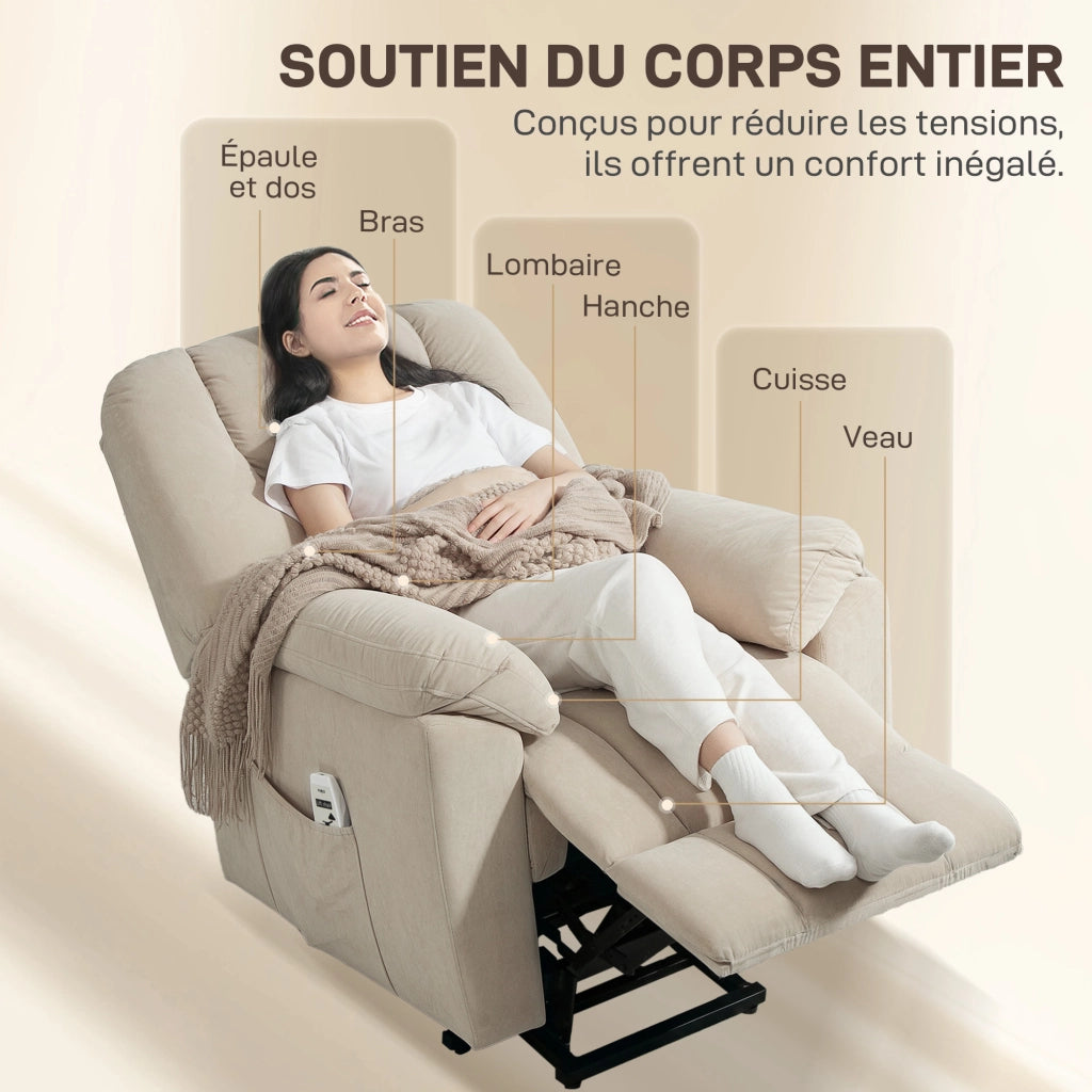Poltrona Massaggiante Elettrica Reclinabile con Riscaldamento e USB ¨C Zephmum ¨C Beige