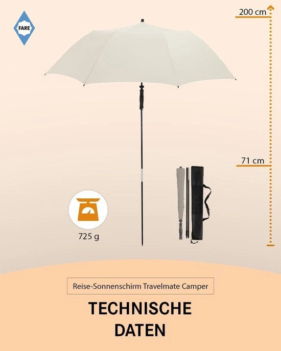 Ombrellone da viaggio con protezione UV 50+ e certificato TÜV - colore crema