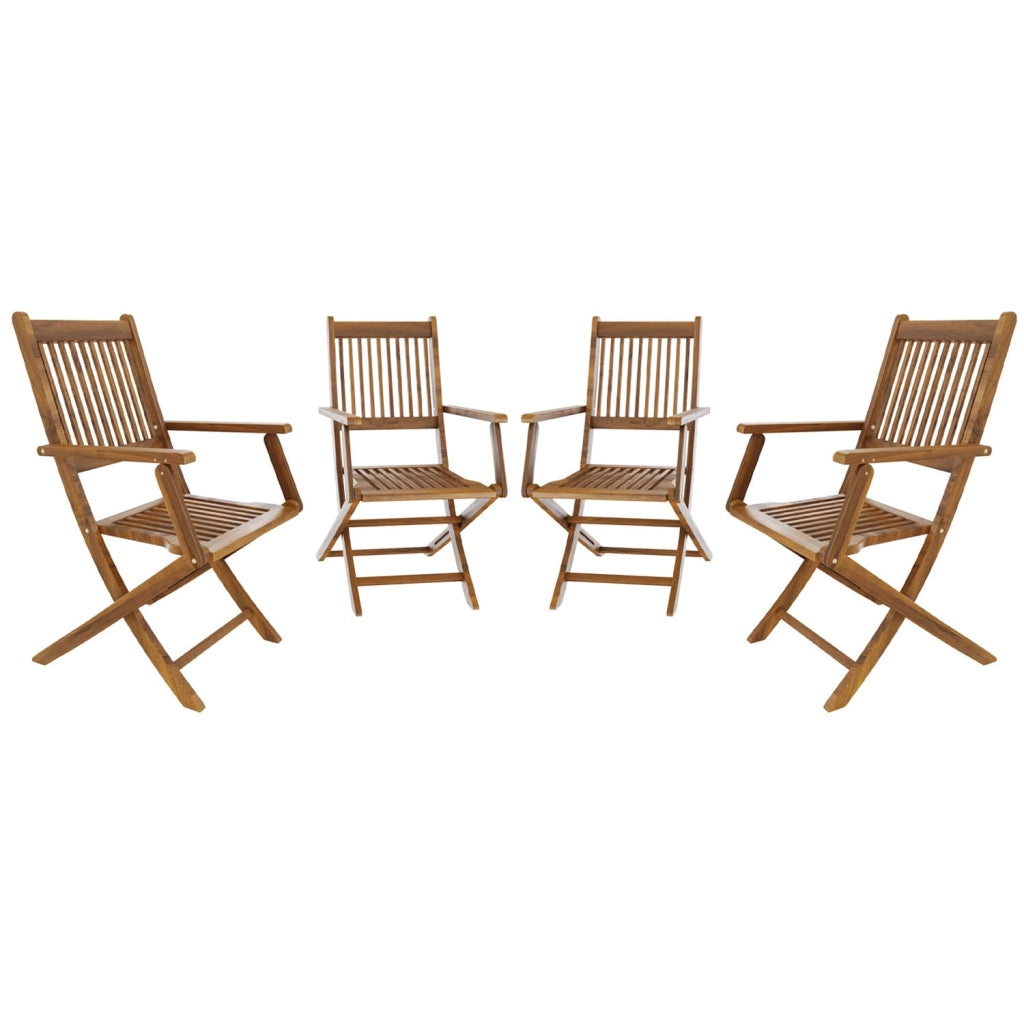 Set di 4 Sedie Da Giardino Pieghevoli In Legno Massiccio Naturale Di Acacia Con Braccioli Seduta e Schienale Alto Con Doghe Per Giardino Esterno Piscina Patio Terrazzo Balcone 91 x 58 x 52 cm