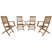 Set di 4 Sedie Da Giardino Pieghevoli In Legno Massiccio Naturale Di Acacia Con Braccioli Seduta e Schienale Alto Con Doghe Per Giardino Esterno Piscina Patio Terrazzo Balcone 91 x 58 x 52 cm