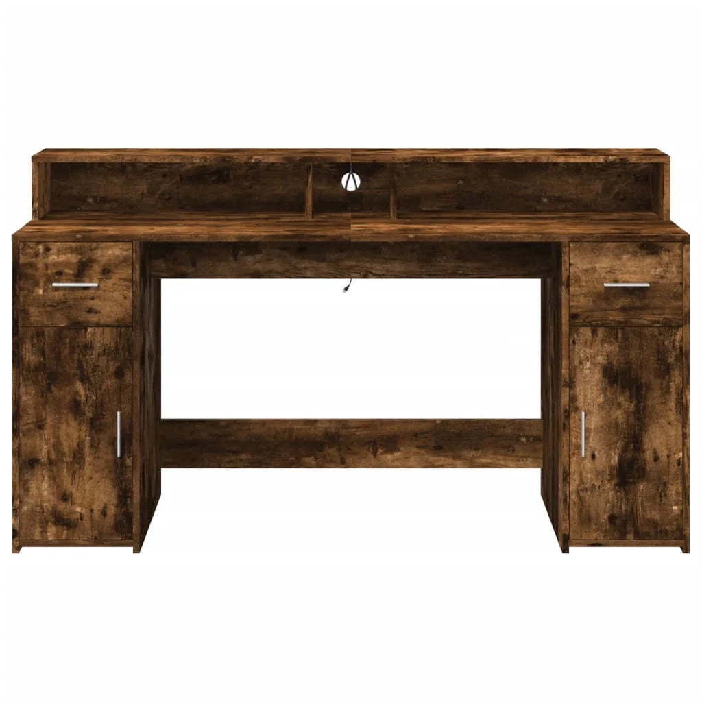 Scrivania da ufficio postazione di lavoro mobile per computer tavolo da studio con luci a LED rovere affumicato 160 x 55 x 91 cm legno ingegnerizzato marrone 02_0023786