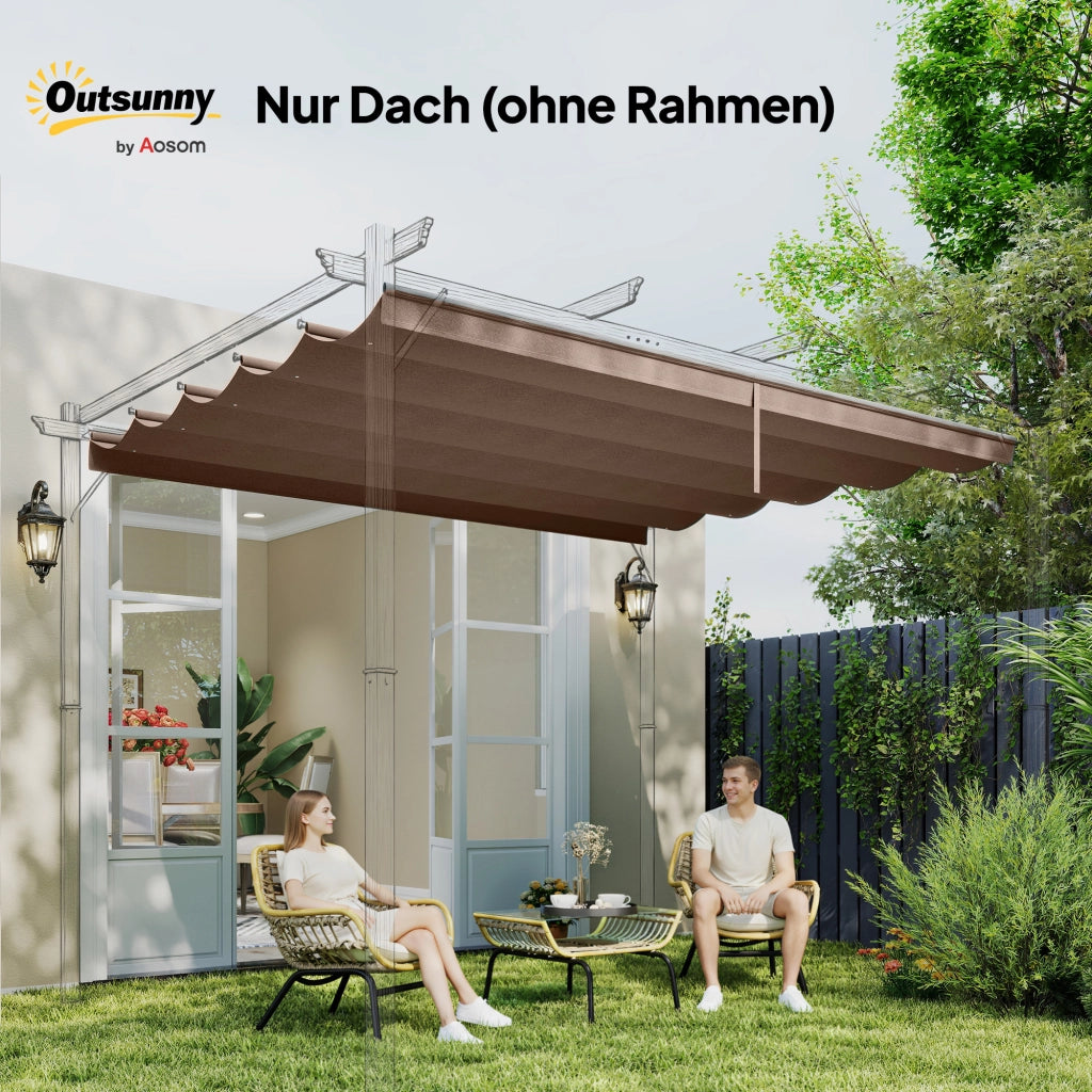 Tettoia Pergola Retrattile 4x3m ¨C zephmum ¨C Marrone, Polyester, 350x260cm