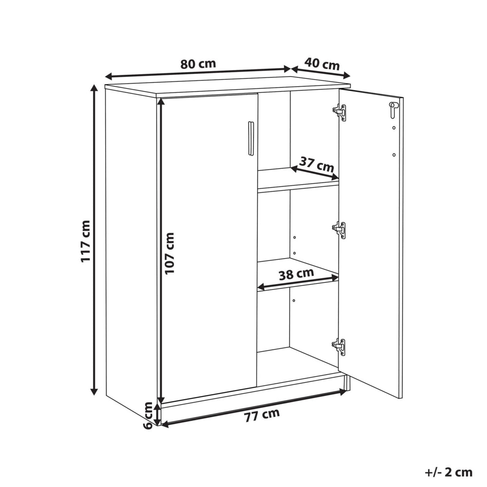 Armadietto contenitore Armadietto in particelle di legno bianco marrone chiaro con 3 ripiani e 2 porte per l'ufficio moderno.