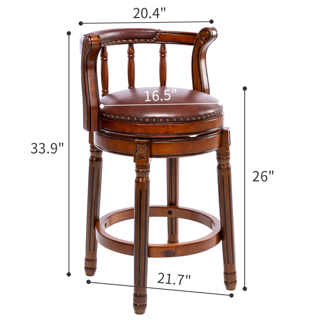 Sgabello da Bar Girevole con Schienale in Pelle e Legno ¨C MINIMAL ¨C Nero/Marrone