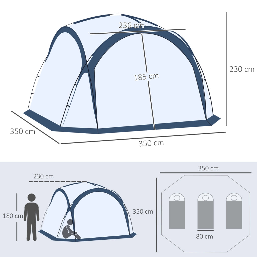Tenda da campeggio a cupola 6-8 persone ¨C zephmum ¨C 4 porte in rete, tessuto Oxford, 350x350x230 cm, bianco e blu