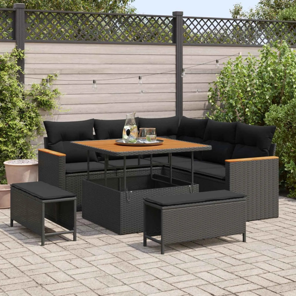 Set Divano da Giardino con cuscino 8 pcs Nero Poly Rattan 3364984