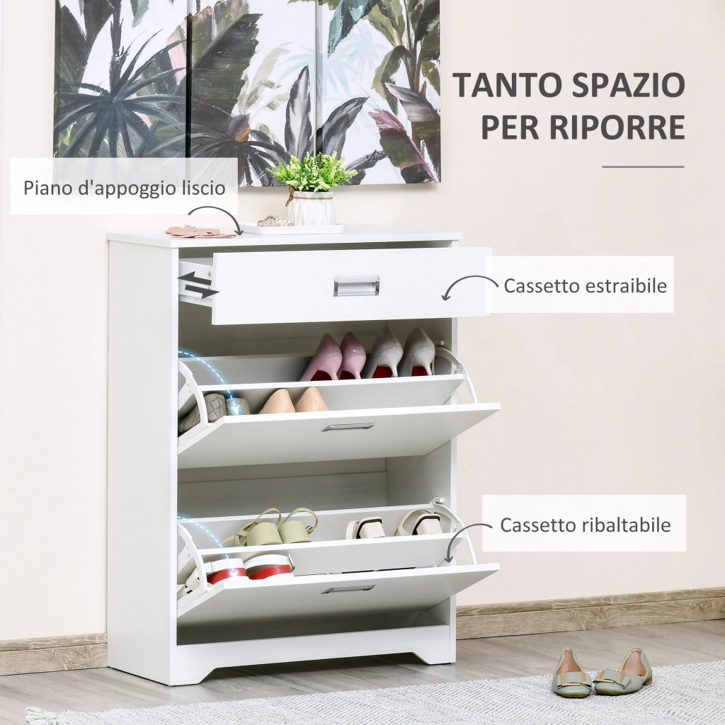 Scarpiera Moderna in Legno ¨C zephmum ¨C Bianco 70x29x92cm con 2 Cassetti e Mensola Regolabile