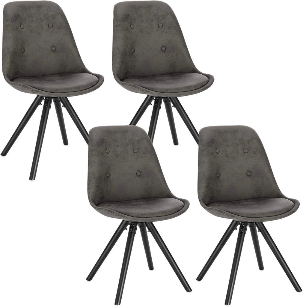 Set di 4 Sedie da Pranzo Stile Retrò Seduta Imbottita con Schienale Senza Braccioli in Tessuto Antracite BH268an-4