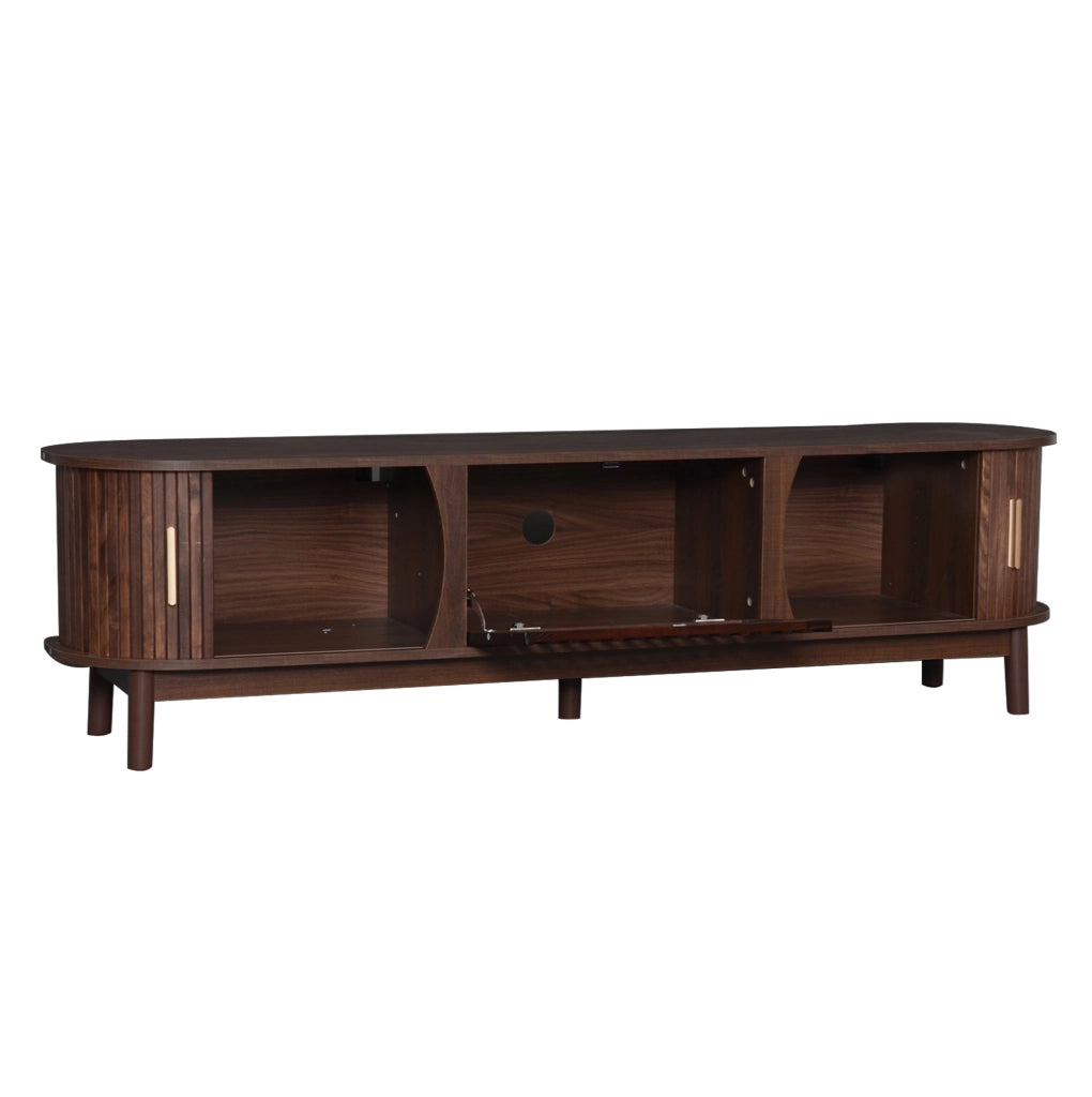 Mobile TV 165 cm in MDF marrone con ante scorrevoli e anta ribaltabile