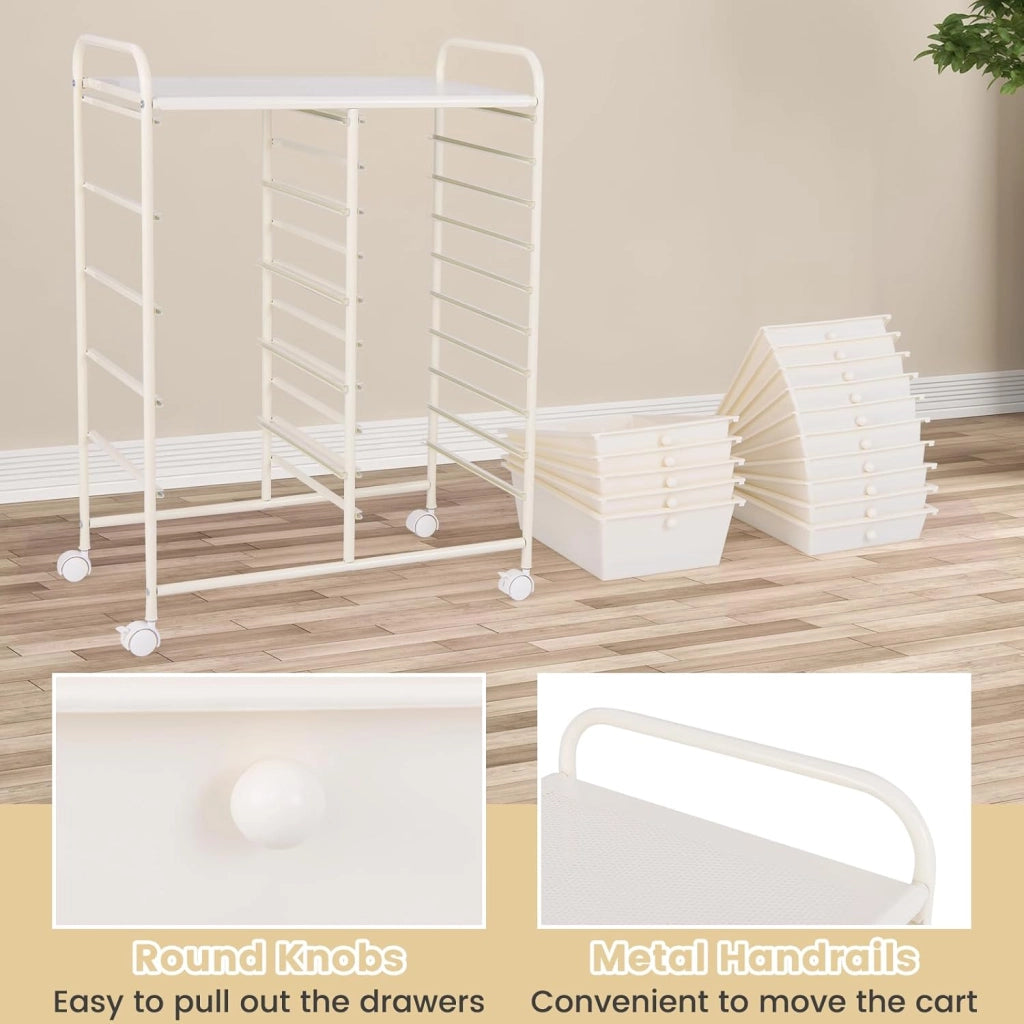Carrelli Porta Oggetti, con 10+5 Cassetti Impilabili, 2 Ruote Bloccabili, Braccioli Metallici, Portabile e Pratico, per Ufficio, Studio, Cucina,Bagno, 5 Colori Disponibili, 62,5x37x87 cm