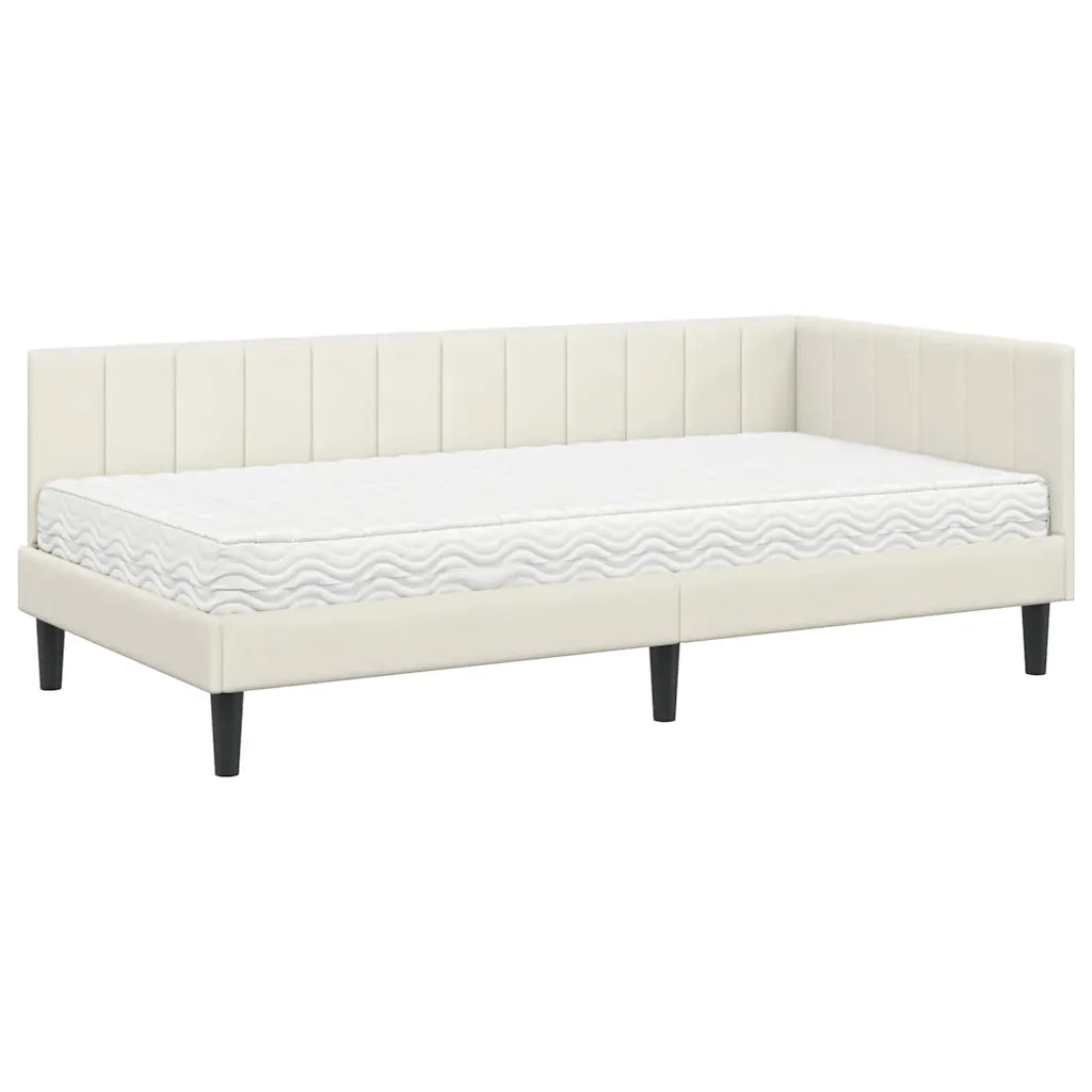 vidaXL Cornice del letto ad angolo Crema 90 x 190 cm Velluto