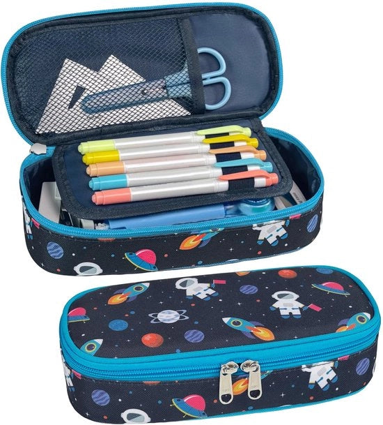 Etui per bambini - Grande contenitore per ragazzi, Etui per bambini per la scuola, 2 compartimenti e contenitore per penne all'interno