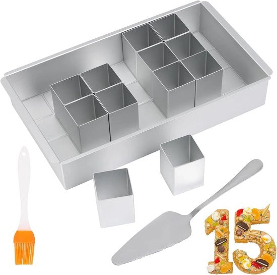 Set di forme per torte in alluminio con trattamento antiaderente, adattabile per lettere e numeri.