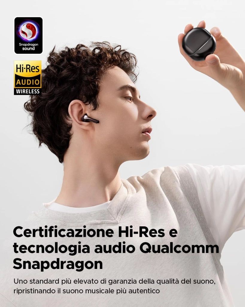 Air5 Cuffie Wireless In-Ear Bluetooth 5.4, aptX Lossless, 13mm Driver Bio-Diaframma, 6 Microfoni, 30 Ore di Autonomia, Controllo App, Impermeabile IPX5