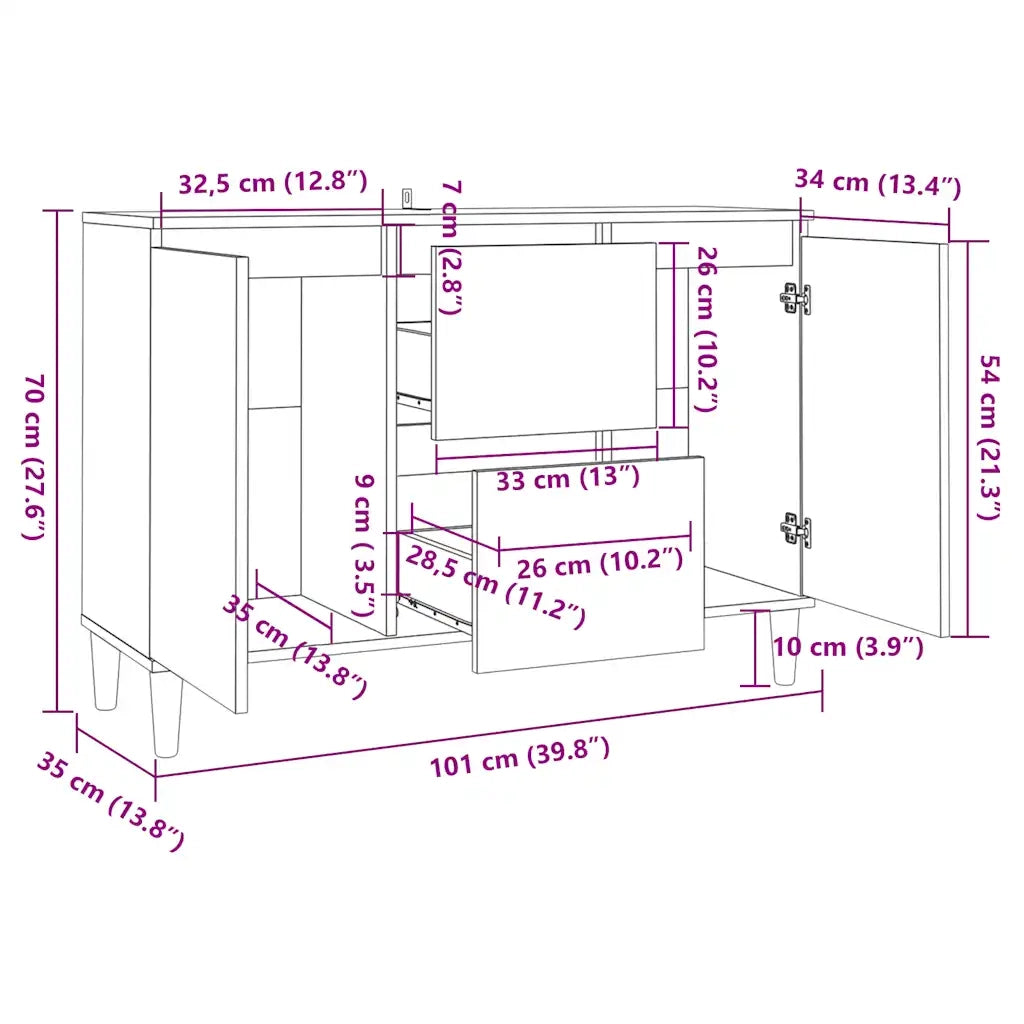 Credenza Grigio Cemento 101x35x70 cm in Legno Multistrato 806107