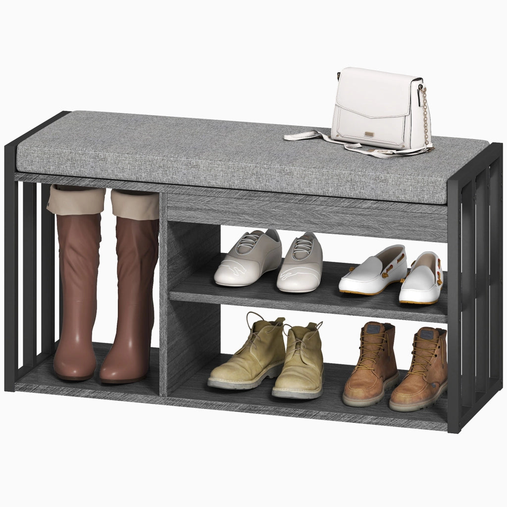 Scarpiera con panca ¨C Xylo ¨C legno grigio 3 ripiani salvaspazio ingresso