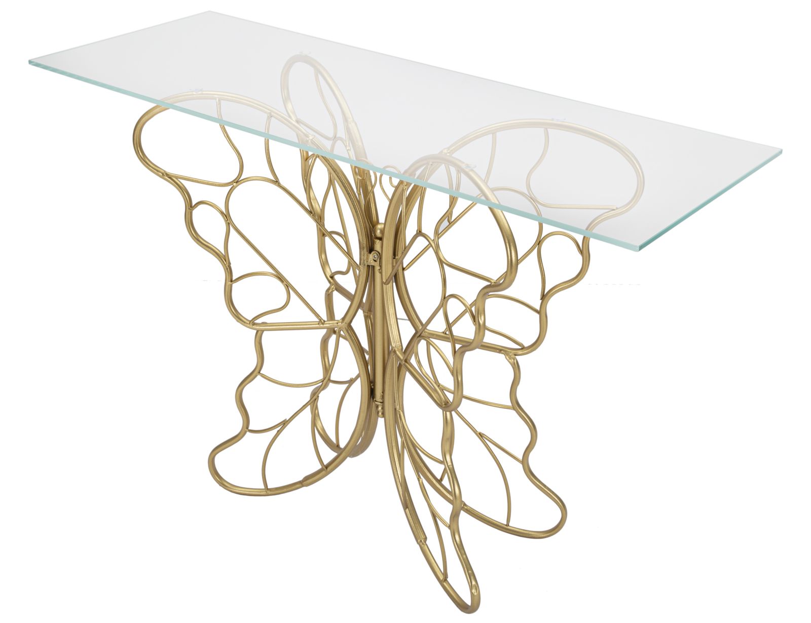 Console Butterfly 110x40x76 cm in Ferro e Vetro Oro