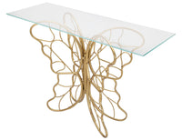 Console Butterfly 110x40x76 cm in Ferro e Vetro Oro