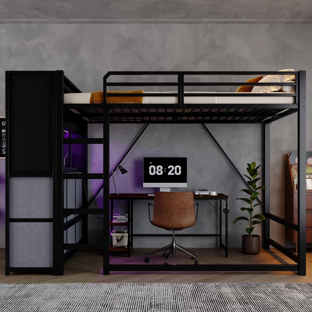 letto alto in metallo e legno nero grigio 120 x 200 cm