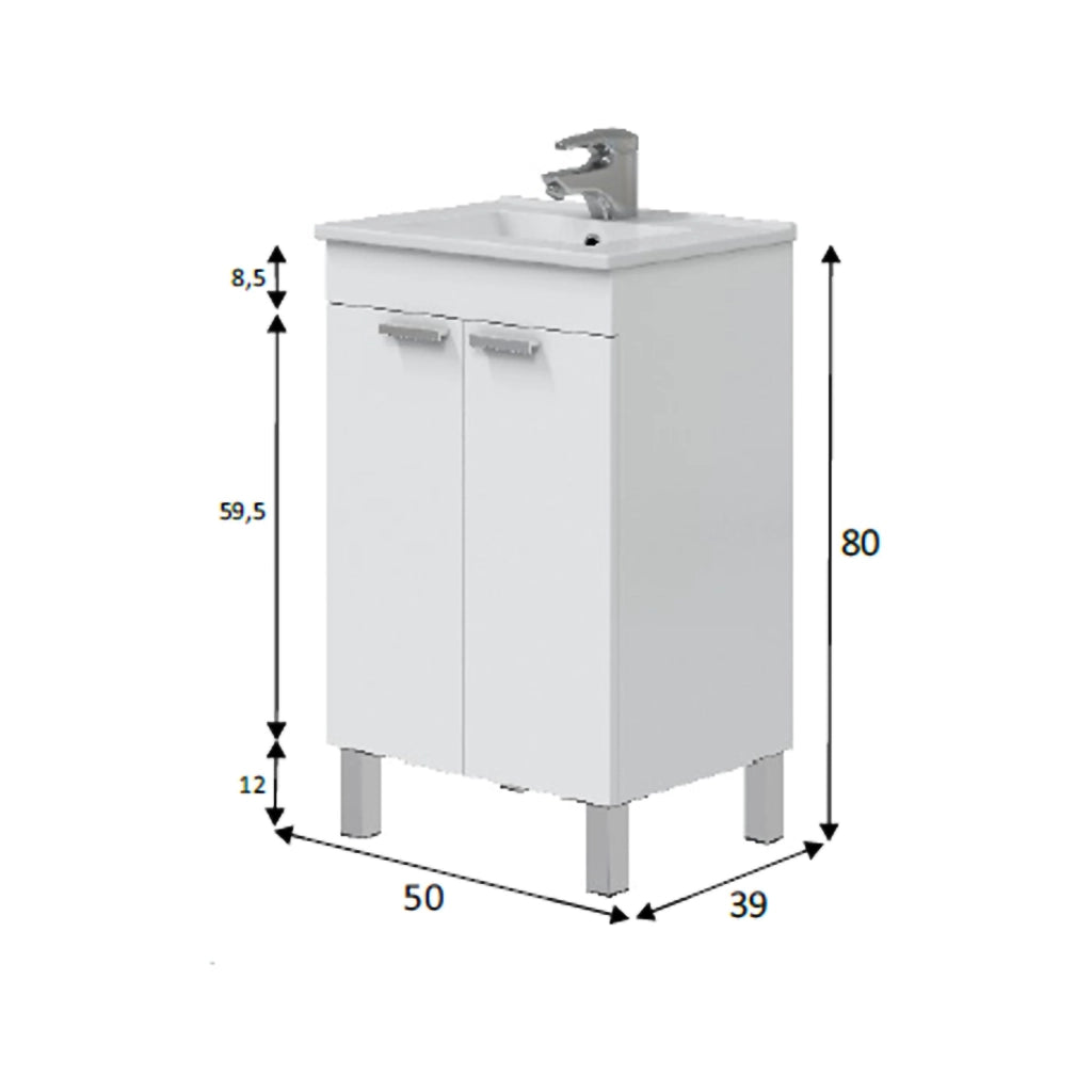 Tuglie, Mobile Sottolavabo 2 Ante, 50x39x80h cm Bianco Lucido