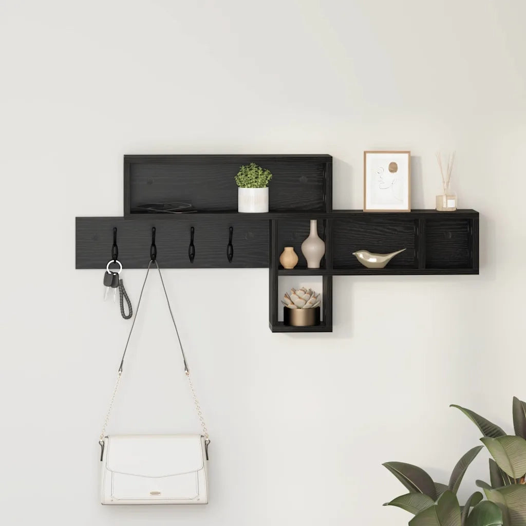 Appendiabiti a muro A parete Rovere Nero 100 x 12 x 43,5 cm 874412