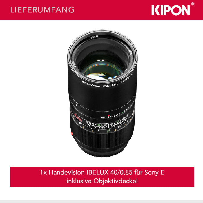Handevision Obiettivo serie Ibelux 40 mm f/0,85 APS-C - compatibile con Sony E - estremamente veloce, ideale per ritratti e scarsa illuminazione, corpo in metallo, paraluce integrato - nero