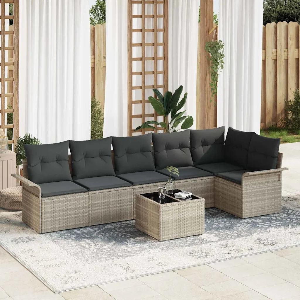 Set Divano da Giardino 7 pcs Grigio chiaro polyrattan