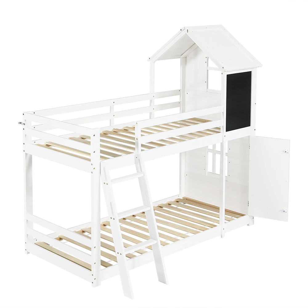 Letto a castello-Xylo-90x200cm porta lavagna scala 3 gradini pino+MDF