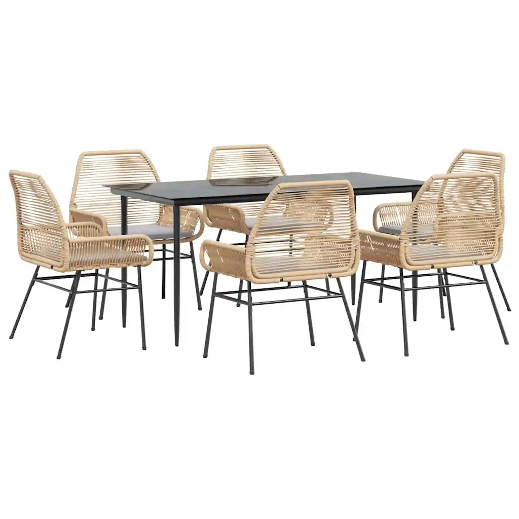 Set Pranzo da Giardino 7pz con Cuscini Marrone Polyrattan Vetro 3334475