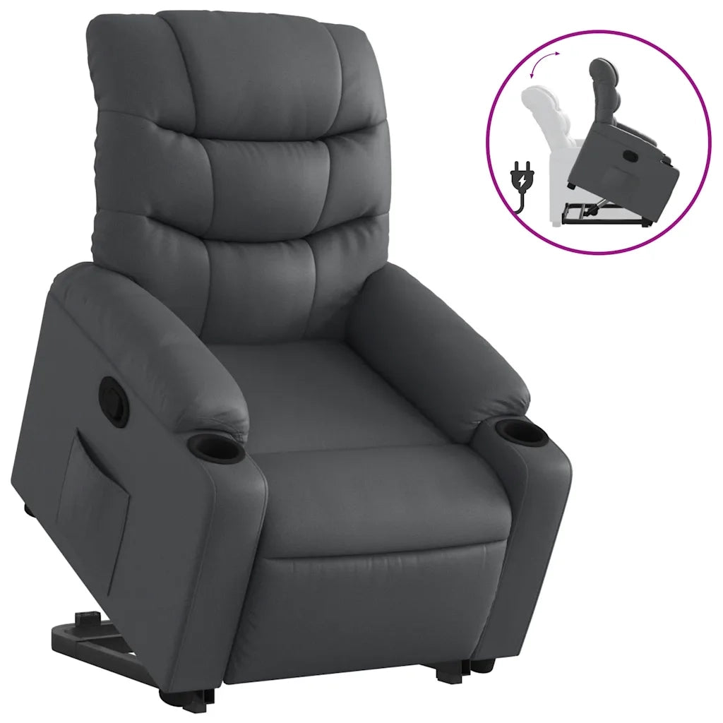 Poltrona | Sedia Relax Alzapersona Reclinabile Grigio in Similpelle