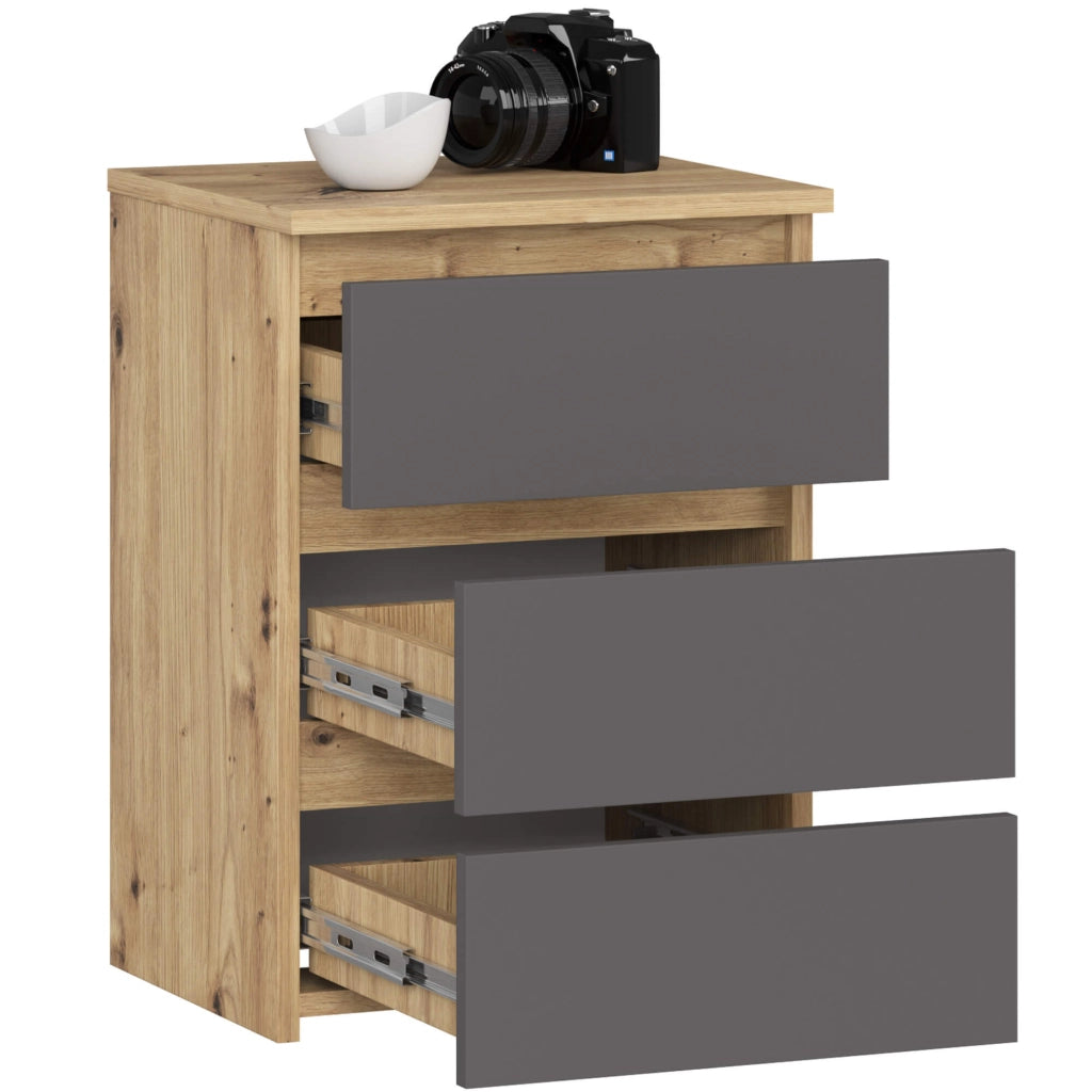 Comodino AKORD CL3 Quercia Artisan 40 cm 3 cassetti inserto frontale Grigia Grafite 40x35x57 cm