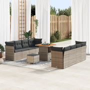 Set di divani da giardino 11 pezzi con cuscini grigio polyrattan acacia