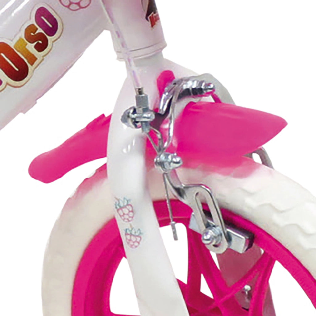 Bicicletta per Bambine 12" Masha e Orso Freno Caliper e Stabilizzatori in Acciaio Hi-Ten Bianco