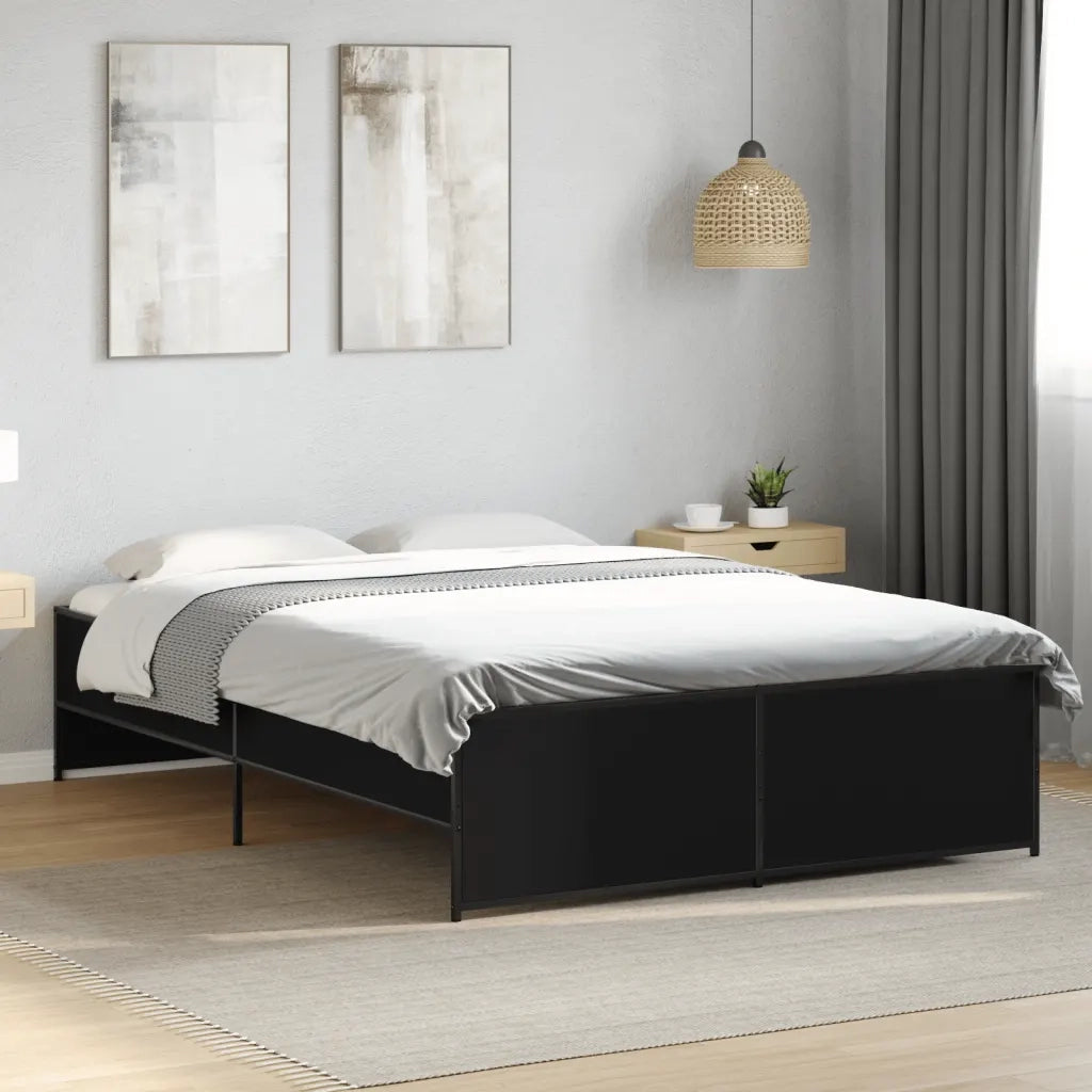 Giroletto Nero 140x190 cm in Legno Multistrato e Metallo 3279897