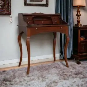 Scrivania scrittoio in legno massiccio gambe provenzali mod Venezia noce scuro