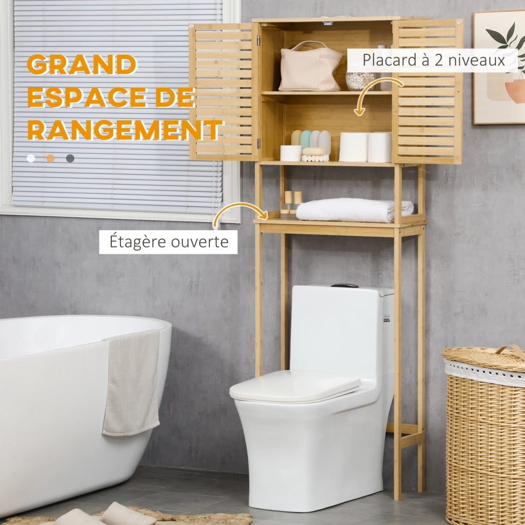 Mobiletto Bagno Sottolavabo con Ante e Ripiani ¨C zephmum ¨C Bamb¨´ 60x23x173 cm