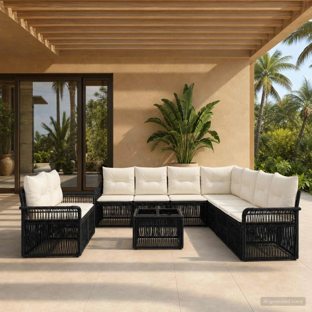 Set Divano da Giardino 10 pz Nero polyrattan 3434872