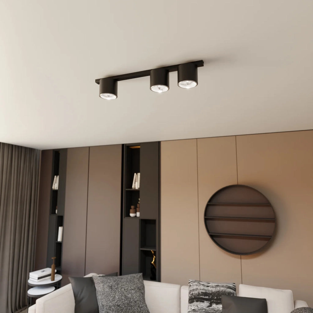 Plafoniera Moderna 3 Luci Faretti Ptah In Acciaio Nero