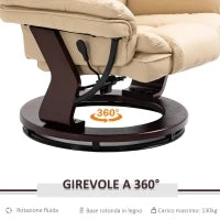 Set Poltrona Relax e Pouf Poggiapiedi, Girevole a 360° e Reclinabile, Similpelle PU