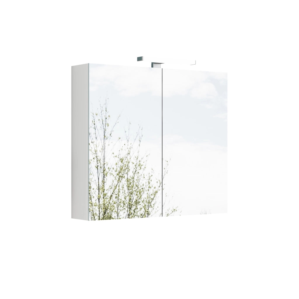 Armadietto a specchio da parete 80 cm a 2 ante con LED e presa francese; bianco