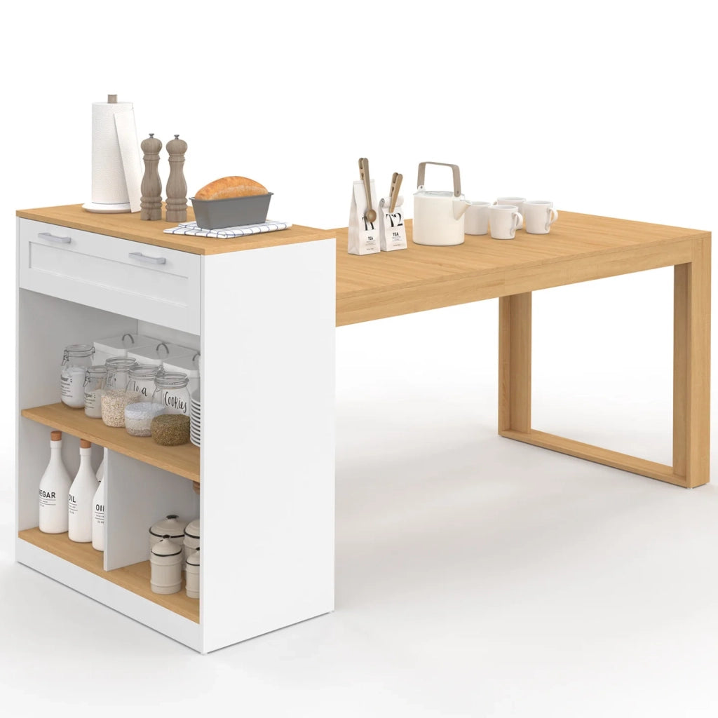 IDMarket - Isola centrale con tavolo da pranzo per 5 persone GARY 190 cm bianco con piano effetto legno