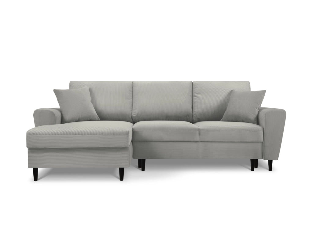 Cosmopolitan Design - Divano convertibile angolare sinistro con box "Kyoto" 4 posti in velluto a coste grigio chiaro 