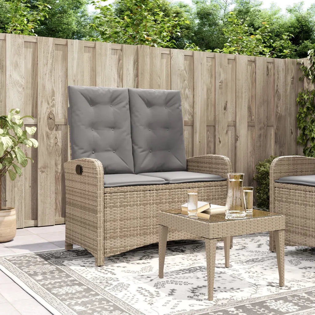 Panca Reclinabile da Giardino con Cuscini-Sgabello-Sedia da esterno Beige in Polyrattan 123515