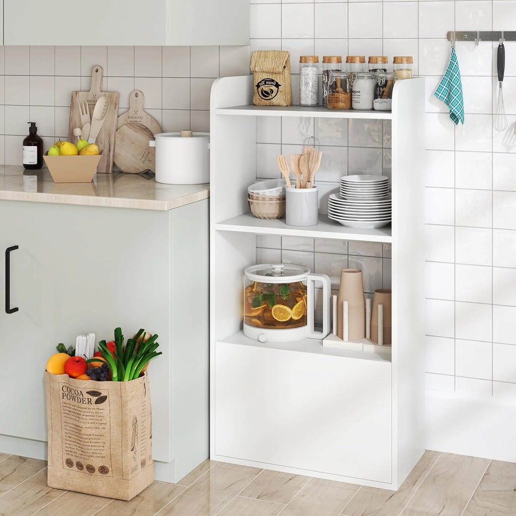 Libreria a 3 Ripiani con Cassetto, Scaffale in Legno Aperto, Armadietto da Terra per Documenti, Portaoggetti con Anti-Ribaltamento per Soggiorno, Ufficio, Cucina, 55 x 29 x 105 cm (Bianco)