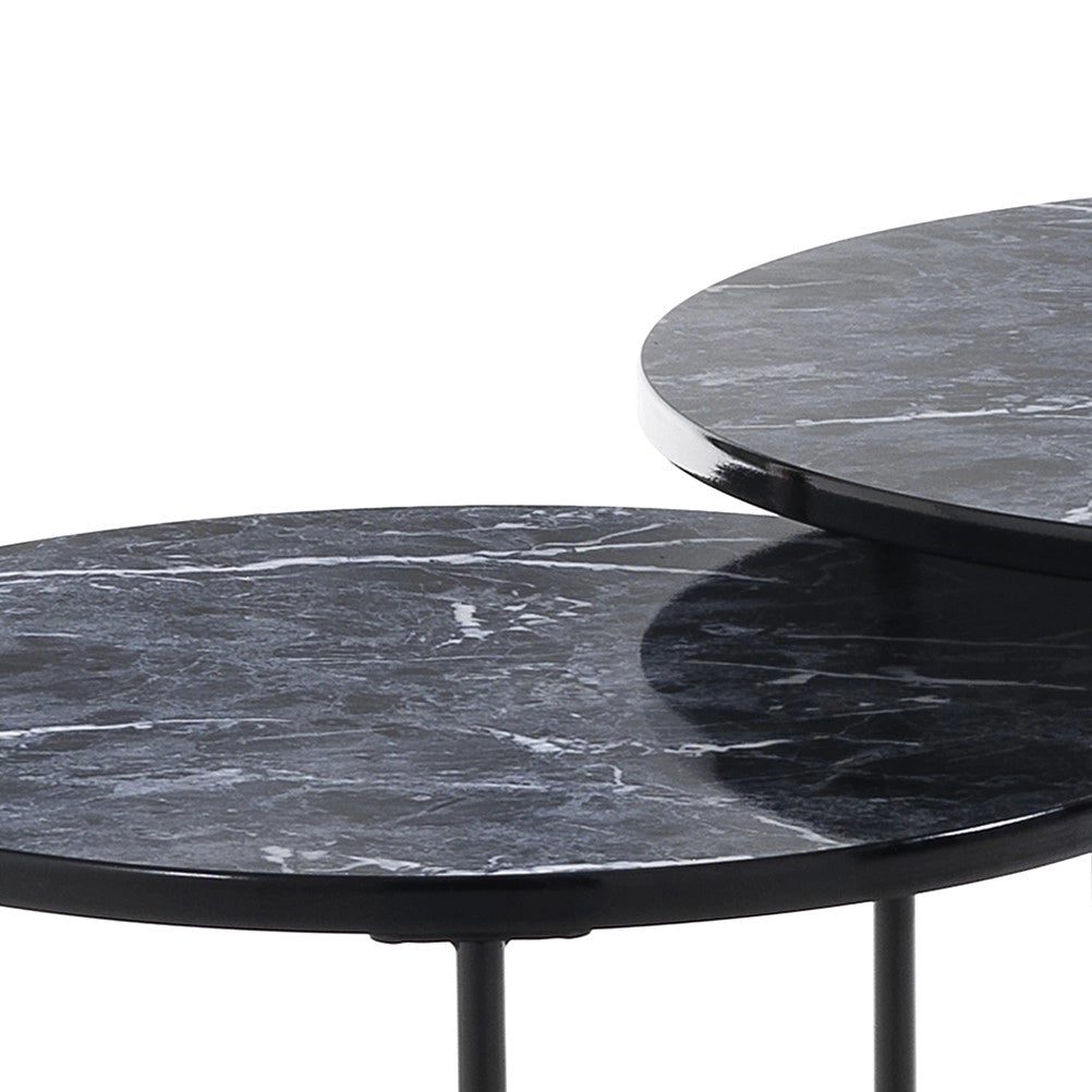 Set 2 tavolini OMAHA in vetro effetto marmo e metallo nero