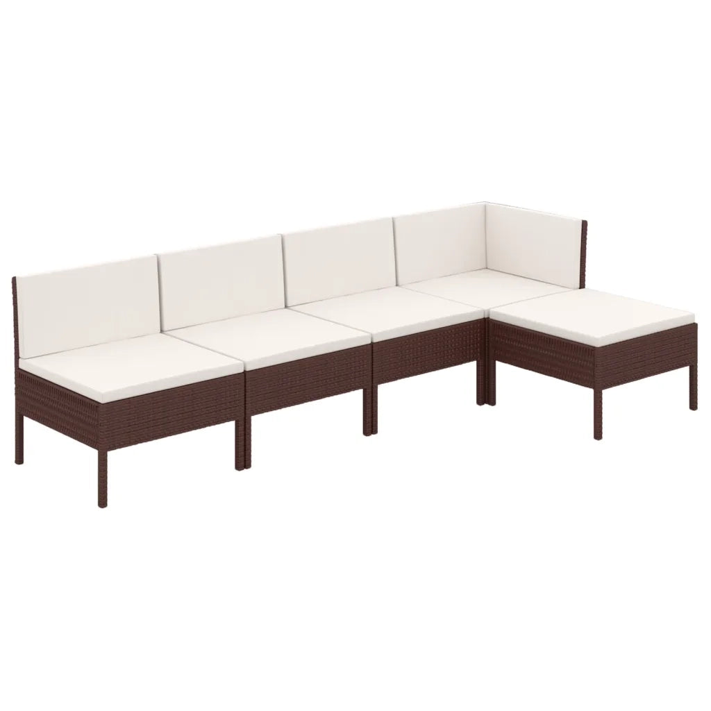 Set Divani da Giardino 5 pz con Cuscini in Polyrattan Marrone cod mxl 38328