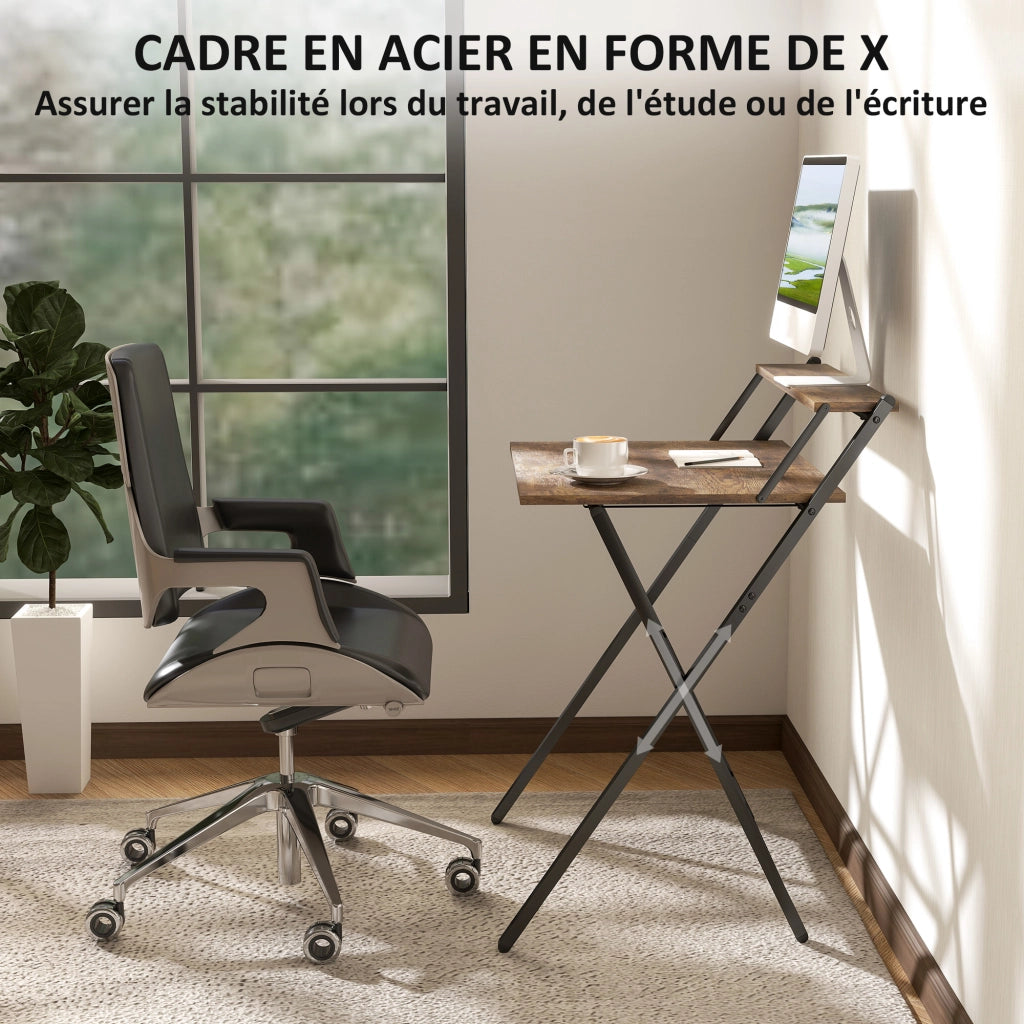 Scrivania Pieghevole con Scaffale ¨C Zephmum ¨C Legno Marrone 65.5x45 cm